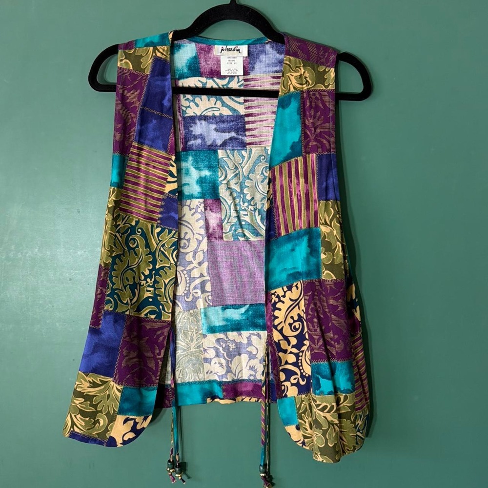 Jo Hardin Vintage 80s Bohemian Teal Paisley Floral Vest 88052 Size 12